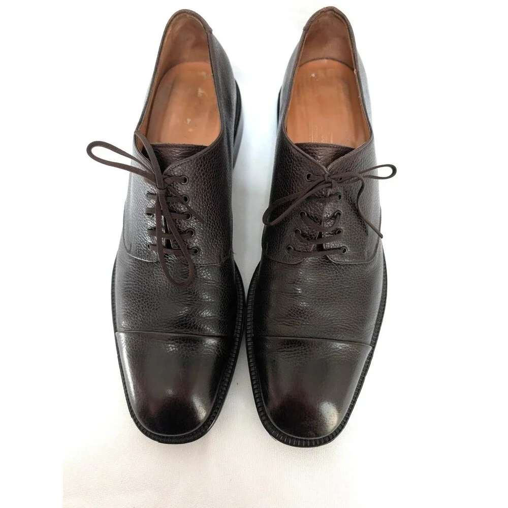 SALVATORE FERRAGAMO Mens Size 13D Brown Pebble Grain Leather Derby Shoes US